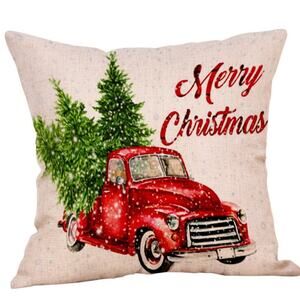 Vintage Red Truck with 3 Christmas Trees Throw Pillow Cover~~NWOT